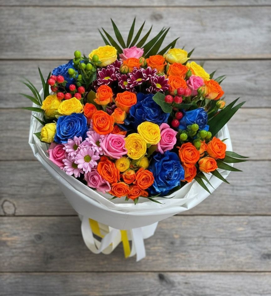 Букет цветов из: Розы и Хризантемы в Рыбхоз