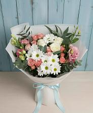 Букет цветов из:  Розы, Лизиантусы и Хризантемы в Рыбхоз