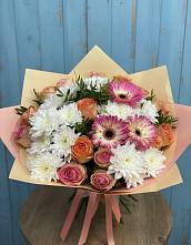 Букет цветов из:  Розы, Герберы и Хризантемы в Рыбхоз