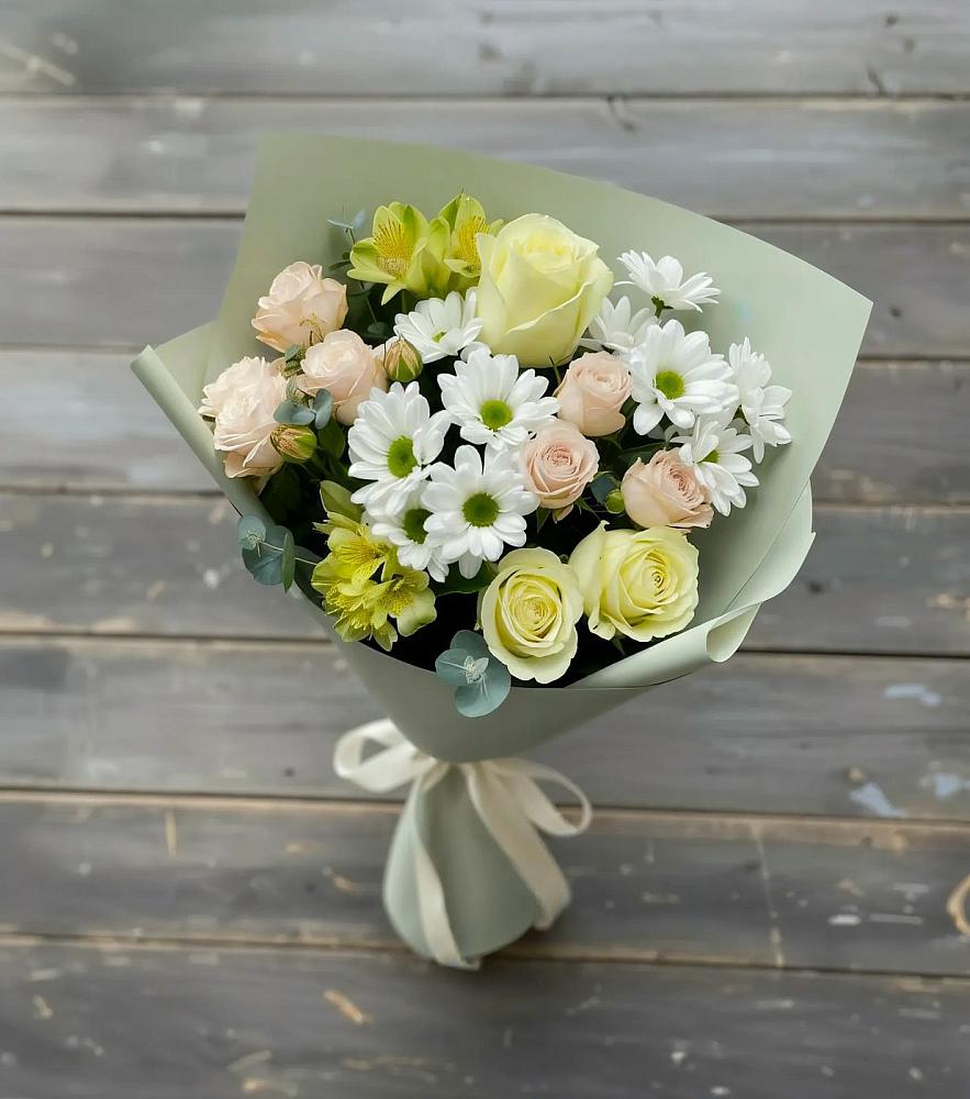 Букет цветов из: Альстромерии, Розы и Хризантемы в Рыбхоз