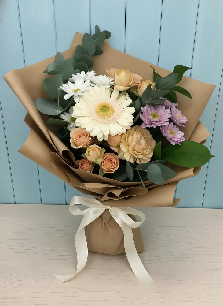 Букет цветов из: Герберы и Хризантемы в Рыбхоз