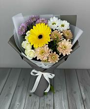 Букет цветов из:  Розы, Герберы и Хризантемы в Рыбхоз