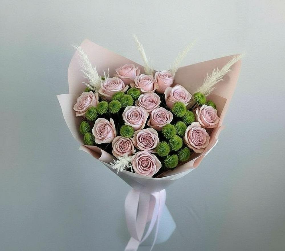 Букет цветов из: Розы и Хризантемы в Рыбхоз