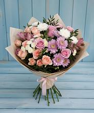 Букет цветов из:  Хризантемы, Розы и Альстромерии в Рыбхоз